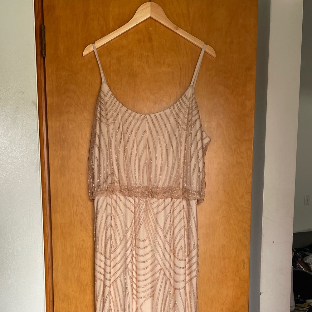 Revelry Bridesmaid - Gigi Champagne Geo Beaded Dress. XXL